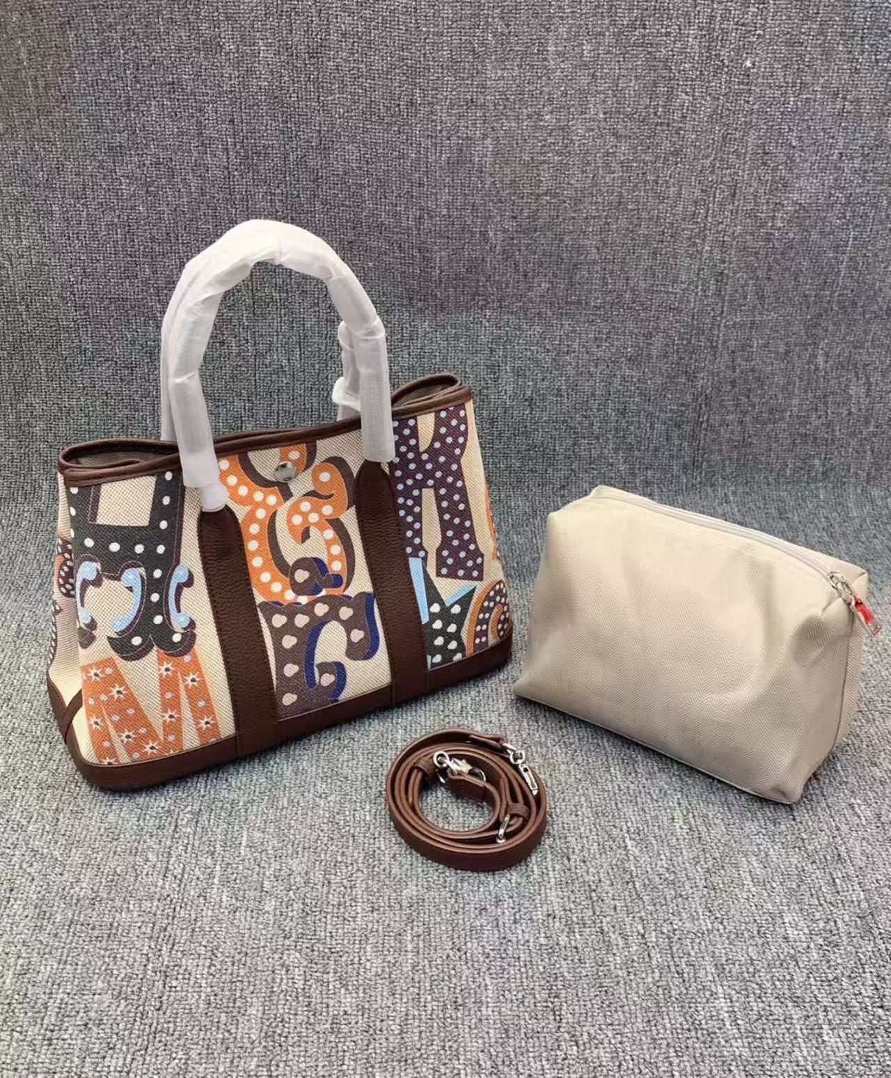 Painted canvas leather bag